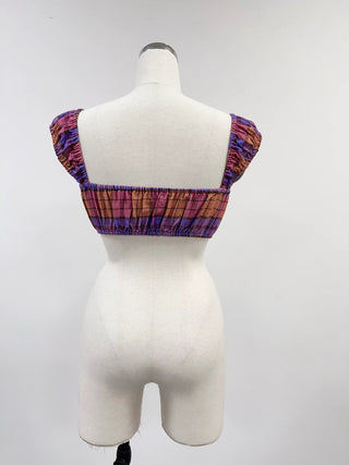 SAMPLE #231 - S Soft Linen Cap Sleeve Bra Top  - Purple Plaid