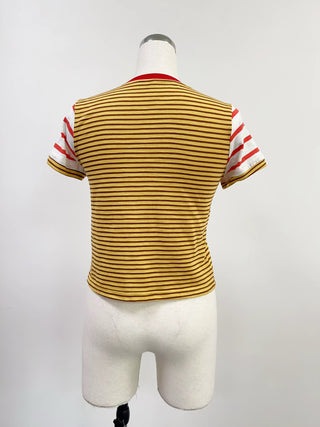 SAMPLE #241 - S Striped Cropped Number Tee - Yellow Stripe
