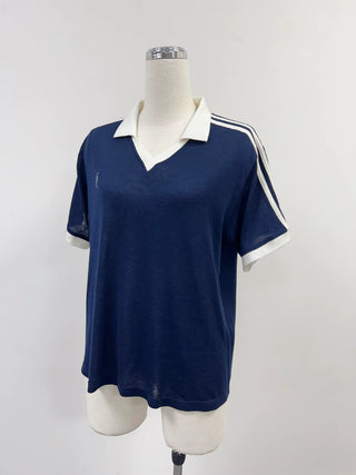 SAMPLE #244 - S Unisex Wool Blend Varsity Polo - Navy / White