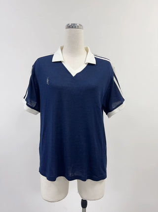 SAMPLE #244 - S Unisex Wool Blend Varsity Polo - Navy / White