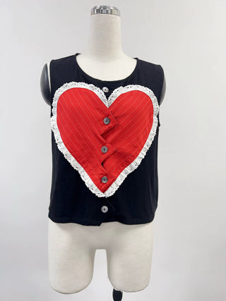 SAMPLE #236 - S Heartbreak Soft Linen Button Top - Black / Red