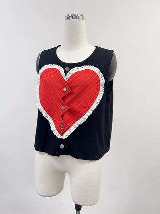 SAMPLE #236 - S Heartbreak Soft Linen Button Top - Black / Red