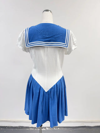 SAMPLE #279 - S/M Soft Linen Sailor Moon Mini Dress - White / Blue
