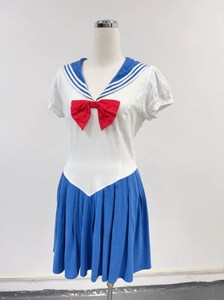 SAMPLE #279 - S/M Soft Linen Sailor Moon Mini Dress - White / Blue