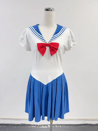SAMPLE #279 - S/M Soft Linen Sailor Moon Mini Dress - White / Blue