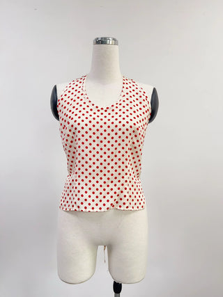 SAMPLE #232 - S Silk Polka Dot Backless Halter - Cream  / Red