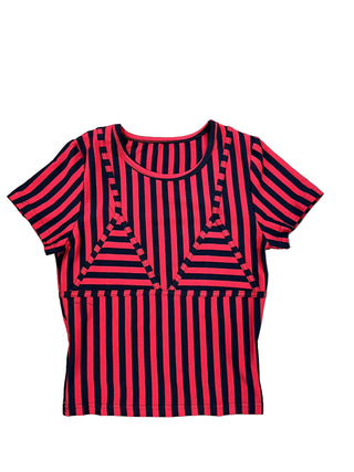 SAMPLE #239 - S Vertical Stripe Bikini Bod Short Sleeve Tee - Red / Navy