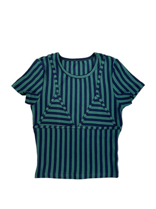 SAMPLE #238 - S Vertical Stripe Bikini Bod Short Sleeve Tee - Green / Navy