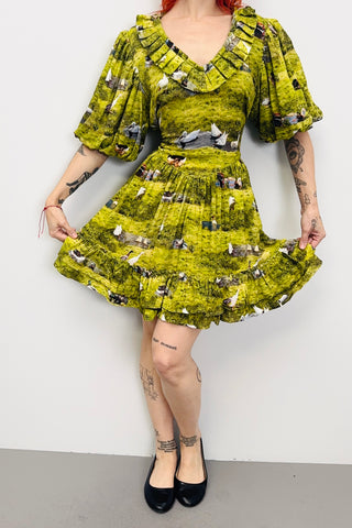 SAMPLE #471 - S/M Soft Linen Ruffle Mini Dress Ducks