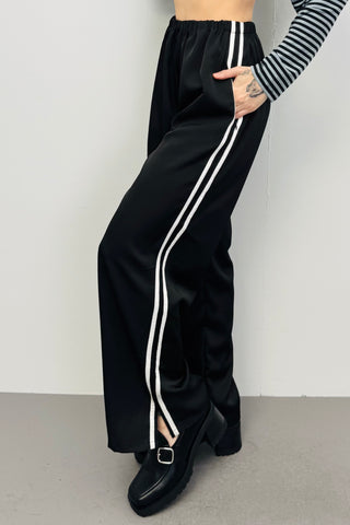 SAMPLE #289 - S Black Satin Sporty Lounge Pants