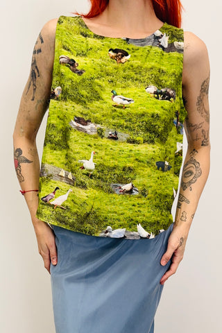 SAMPLE #487 - S Ducks Linen Shift Tank