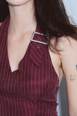 Buckle Halter Top Tencel Stripe Maroon