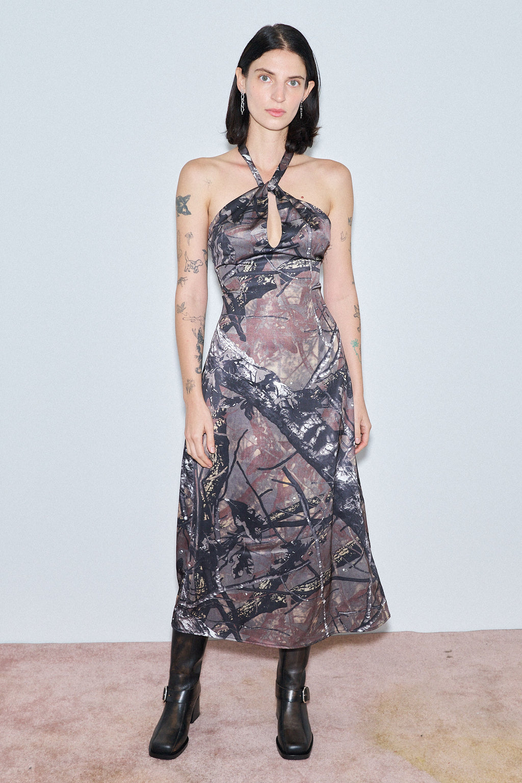 Forest Camo Satin Halter Dress