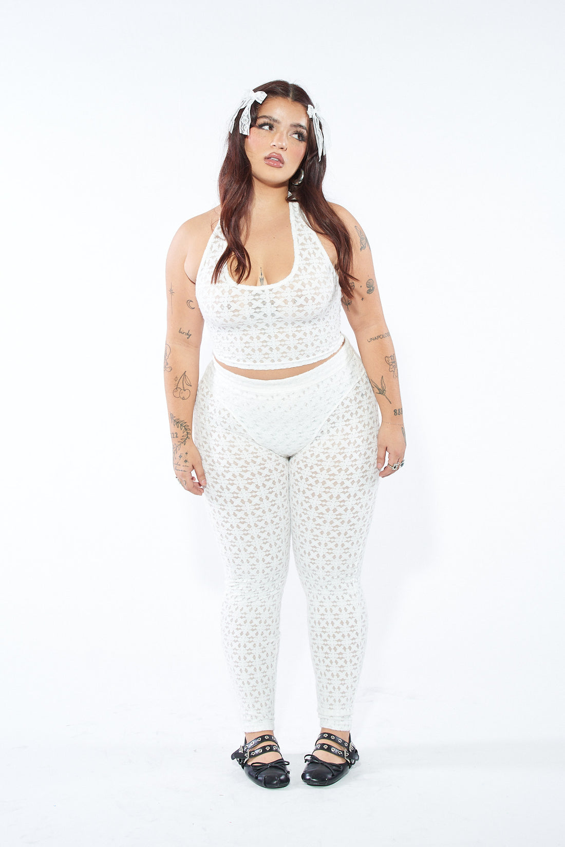 White Lace Thong Leggings