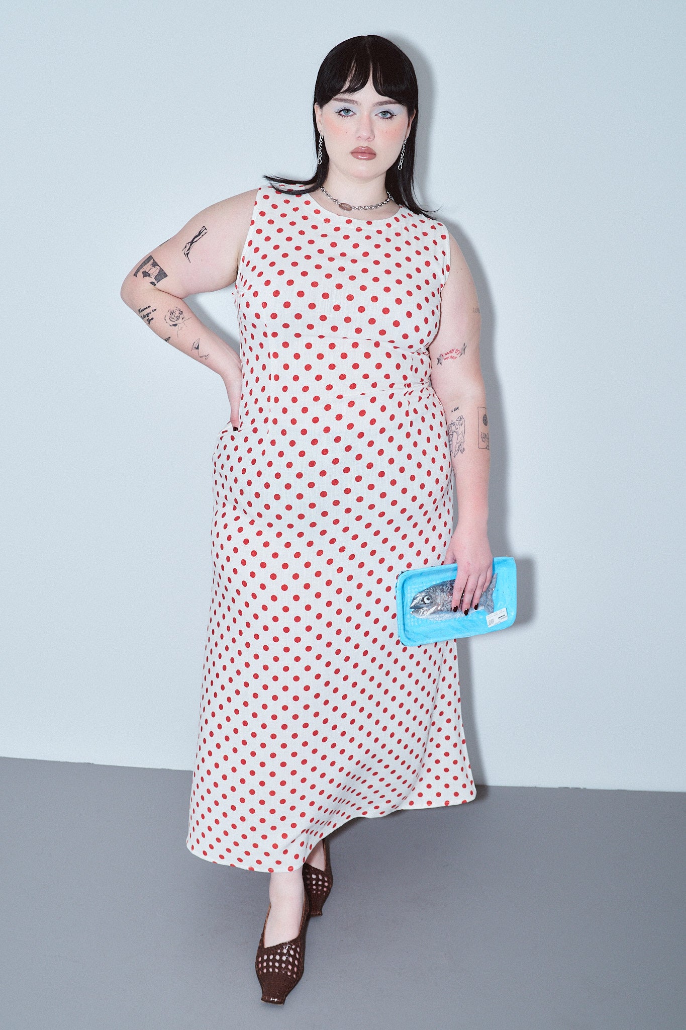 polka dot linen dress Belted Tank / Brown dot print Italian Linen Polka Dots Dress