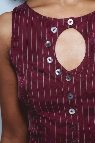 Unbuttoned Tank Maroon Stripe Tencel