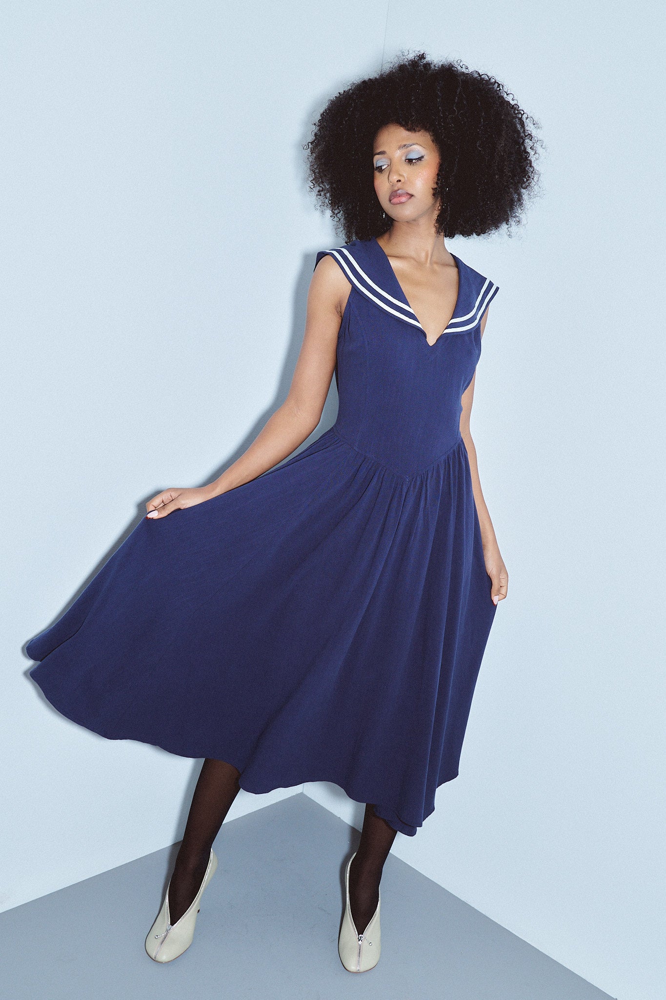 Maxi Sailor Dress Soft Linen Navy S / Navy Maxi Sailor Dress Soft Linen Navy S / Navy