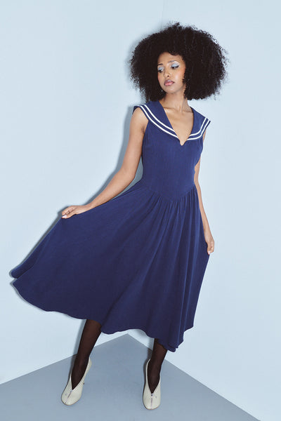 Maxi Sailor Dress Soft Linen Navy – Fashion Brand Company