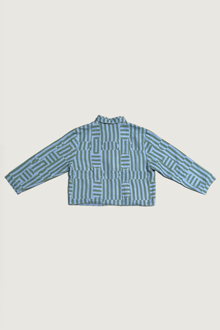#6: Scrap Sawtooth Star Quilted Soft Linen Crop Coat Stripe - Blue / Green