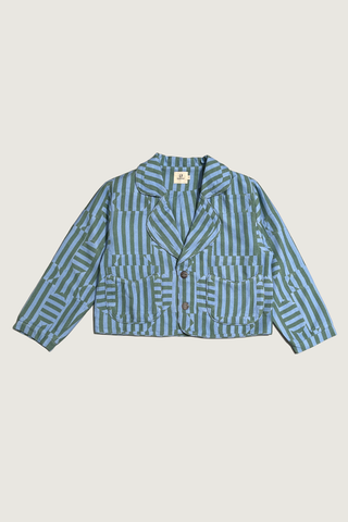 #6: Scrap Sawtooth Star Quilted Soft Linen Crop Coat Stripe - Blue / Green