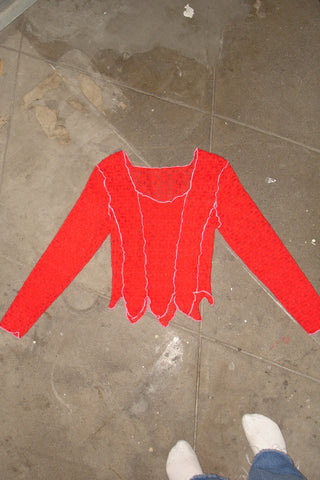 Red Diamond lace long Sleeve Leaf Shirt