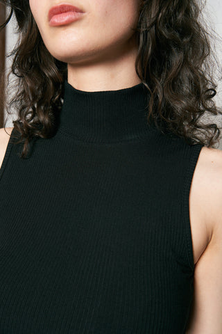 Black Tencel Rib Mock Neck Top