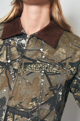 Canvas Construction Crop Jacket in Forest Camo
