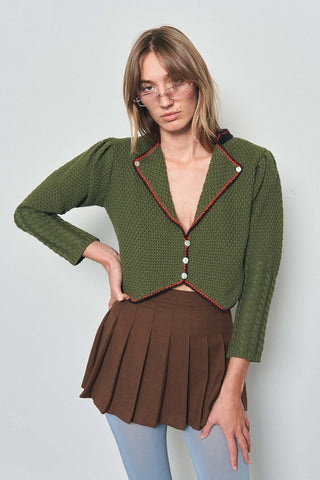 Moss Green Cotton blend Cardigan