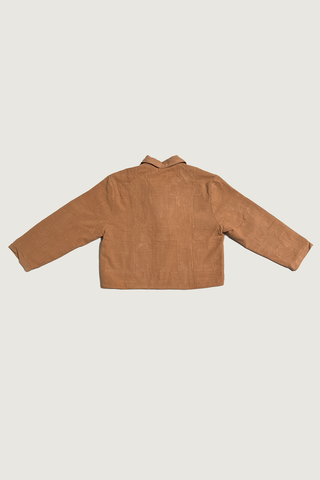 #4: M Scrap Sawtooth Star Quilted Soft Linen Crop Coat - Tan