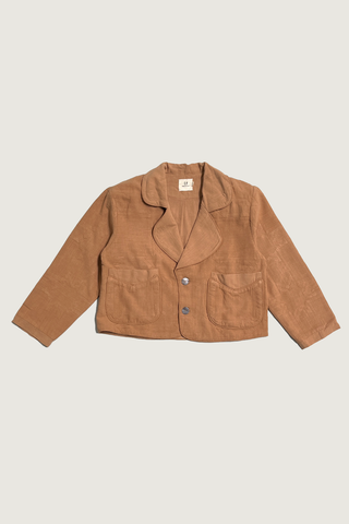 #4: M Scrap Sawtooth Star Quilted Soft Linen Crop Coat - Tan
