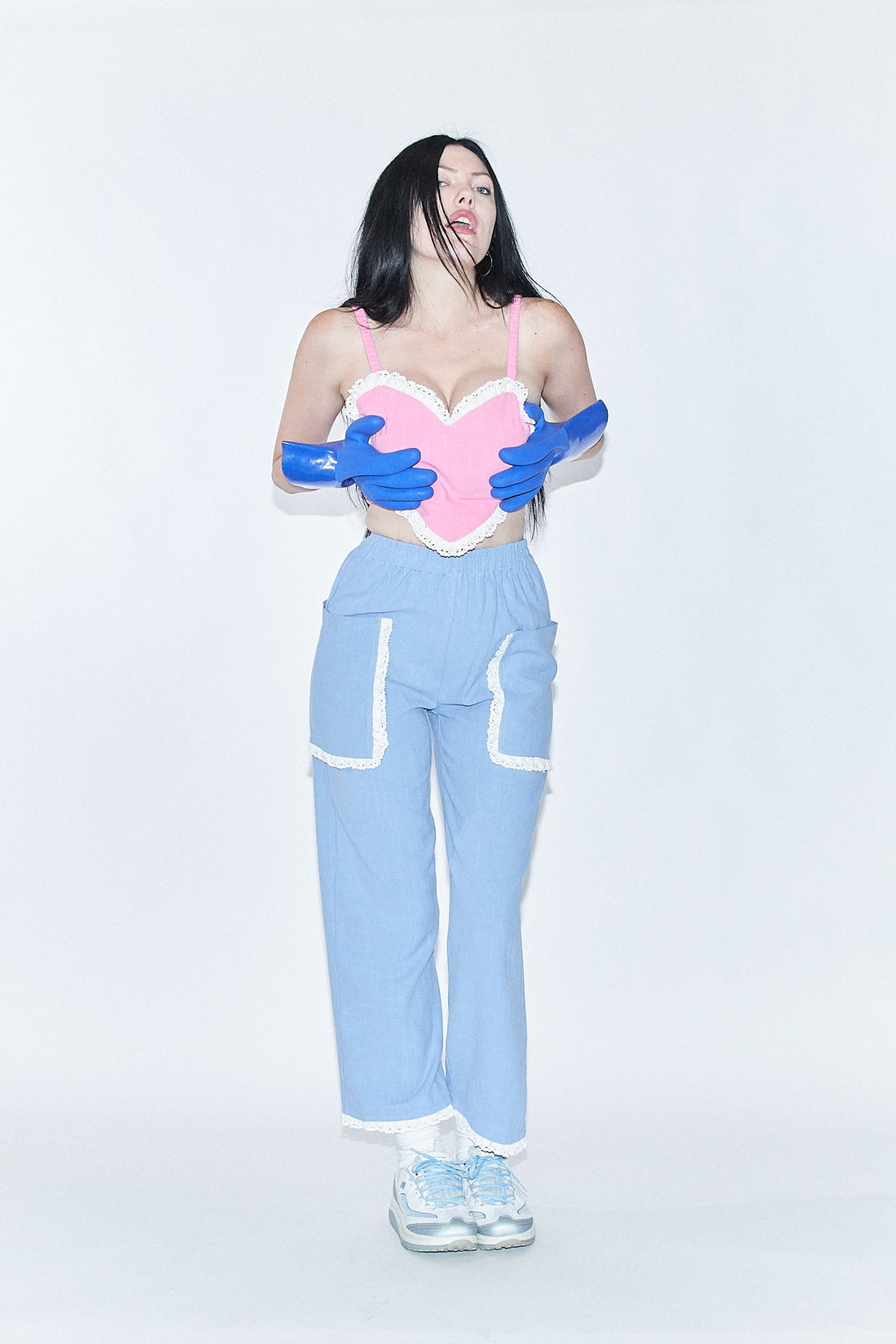 Pink heart Smocked Linen Crop Top