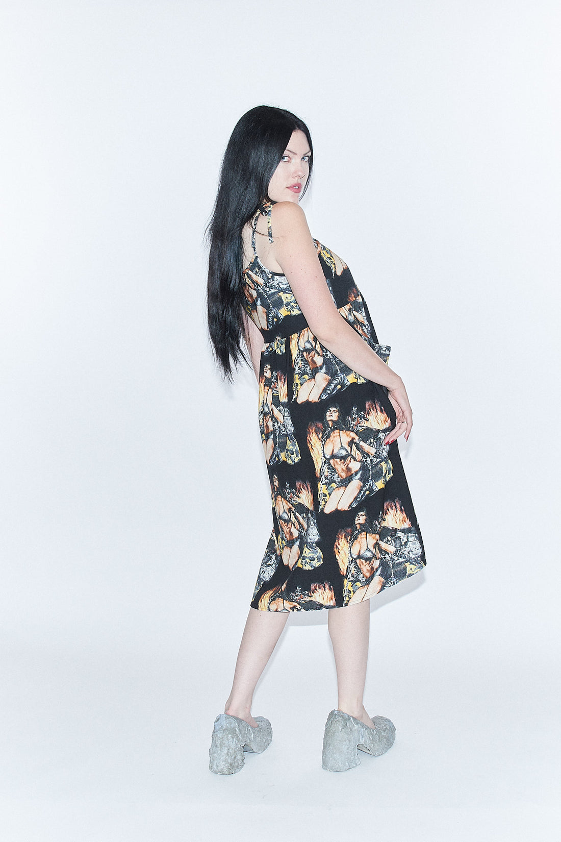 Breeze on My Genitals Linen Dress in Biker Fire