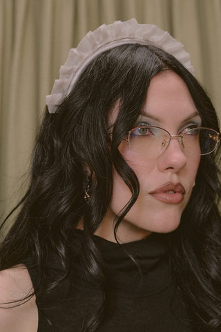 Silk Organza Ruffle Headband Silver