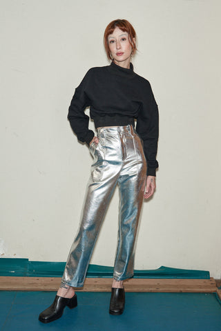 Silver Faux Leather Trousers