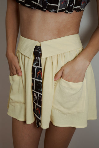 Business Tie Mini Skirt Linen Yellow