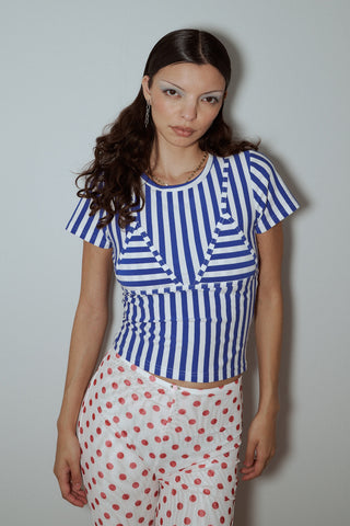 Bikini Bod Stripe Cotton Tee Blue/White