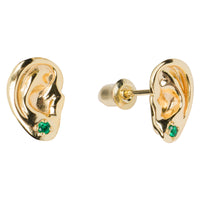 Ears wearing Emerald Earrings Stud Earrings 14K Gold filled