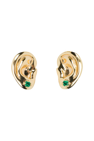 Ears wearing Emerald Earrings Stud Earrings 14K Gold filled