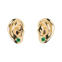 Ears wearing Emerald Earrings Stud Earrings 14K Gold filled