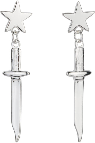 Sterling Silver Star Dagger Dangle Earrings