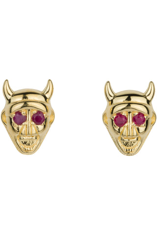Double Devils Ruby 14K Gold Fill Stud Earrings