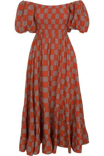 Checkers Chess Puff Sleeve Gown