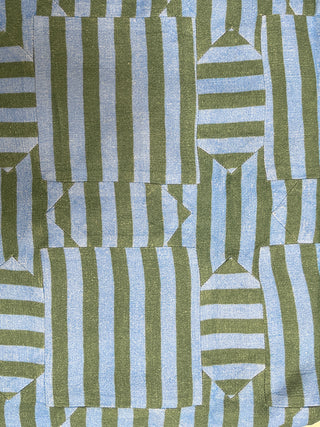 #6: Scrap Sawtooth Star Quilted Soft Linen Crop Coat Stripe - Blue / Green