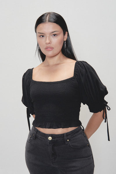 HYKE LINEN SMOCKED BLOUSE ブラック HYKE / LINEN SMOCKED BLOUSE ( BLACK / OATMEAL ) | JUQUI Online