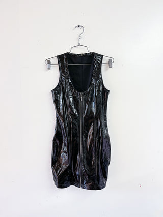 SAMPLE #283 - S Vinyl Zipper Mini Dress With Gloves - Black