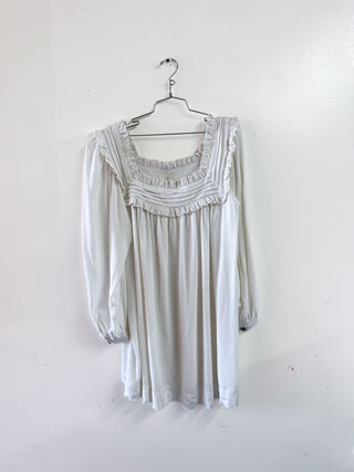 SAMPLE #281 - S Square Neck Longsleeve Soft Linen Dress - White