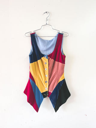SAMPLE #275 - S Velvet Patchwork Long Vest - Multicolor