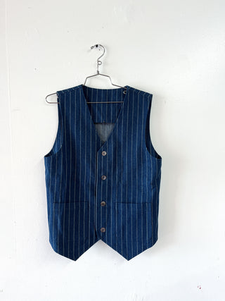 SAMPLE #260 - Unisex S Railroad Stripe Denim Long Vest - Blue