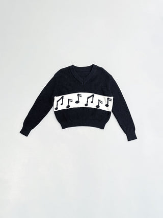 SAMPLE #251 - S V-Neck Music Note Sweater - Black / White