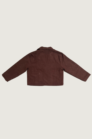 #3: S Scrap Sawtooth Star Quilted Soft Linen Crop Coat - Brown